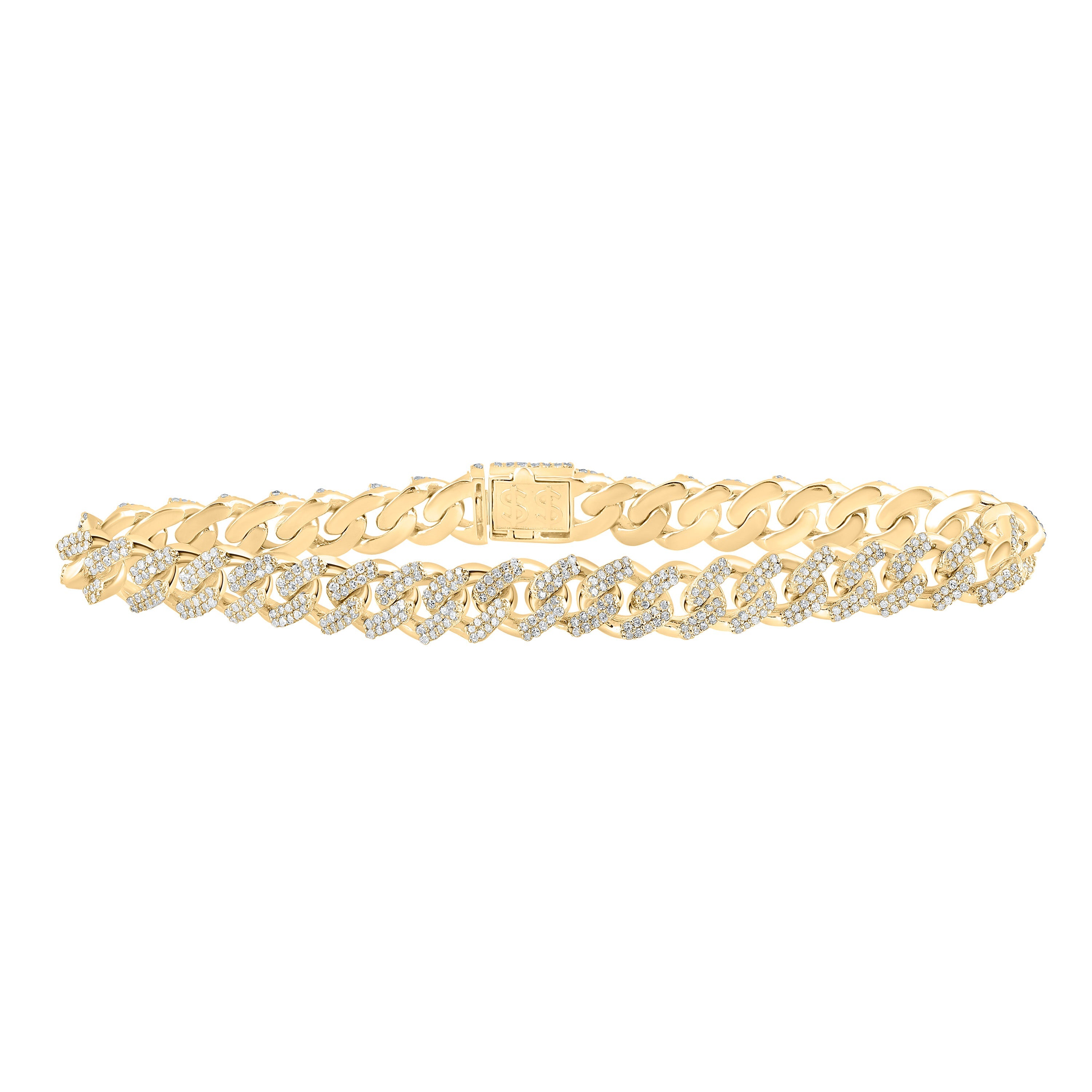 10kt Yellow Gold Mens Round Diamond Cuban Link Bracelet 3-3/4 Cttw