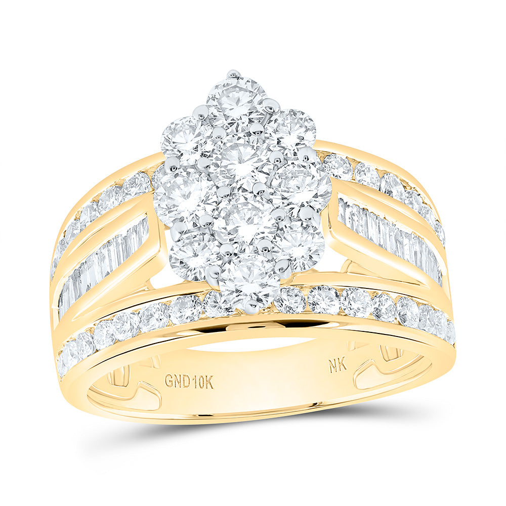 10kt Yellow Gold Round Diamond Cluster Bridal Wedding Engagement Ring 2 Cttw
