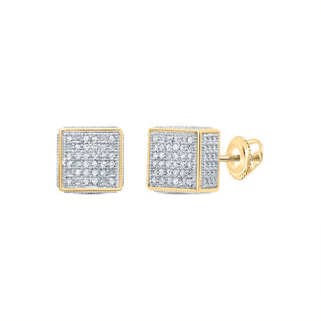 Yellow-tone Sterling Silver Round Diamond Square Earrings 1/6 Cttw
