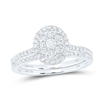 14kt White Gold Round Diamond Slender Oval Bridal Wedding Ring Band Set 5/8 Cttw