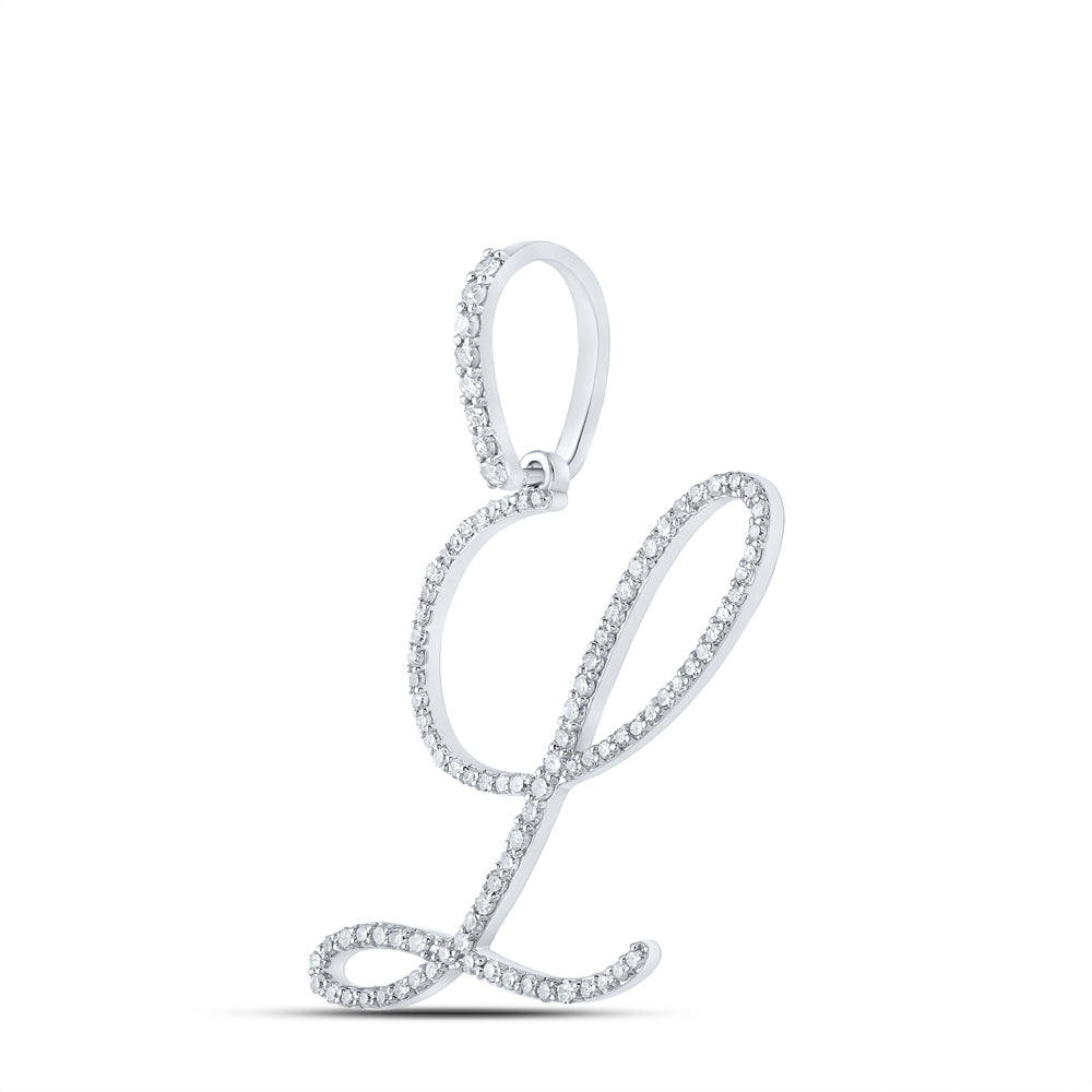 14kt White Gold Womens Round Diamond L Initial Letter Pendant 1/2 Cttw