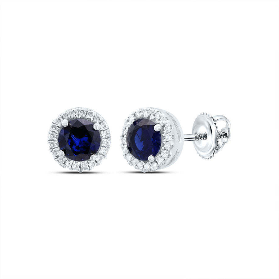 Sterling Silver Womens Round Synthetic Blue Sapphire Stud Earrings 1-1/2 Cttw