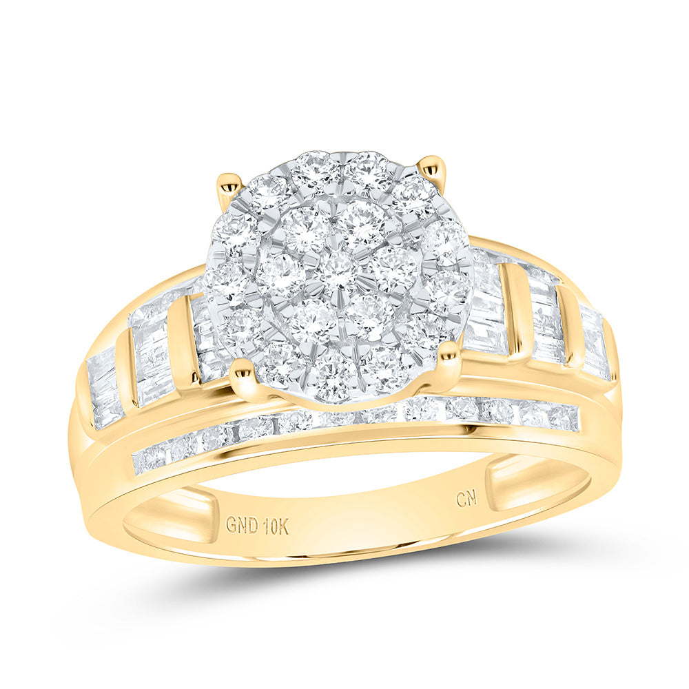 10kt Yellow Gold Round Diamond Cluster Bridal Wedding Engagement Ring 7/8 Cttw