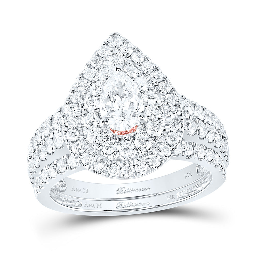 14kt Two-tone Gold Pear Diamond Bridal Wedding Ring Band Set 2 Cttw