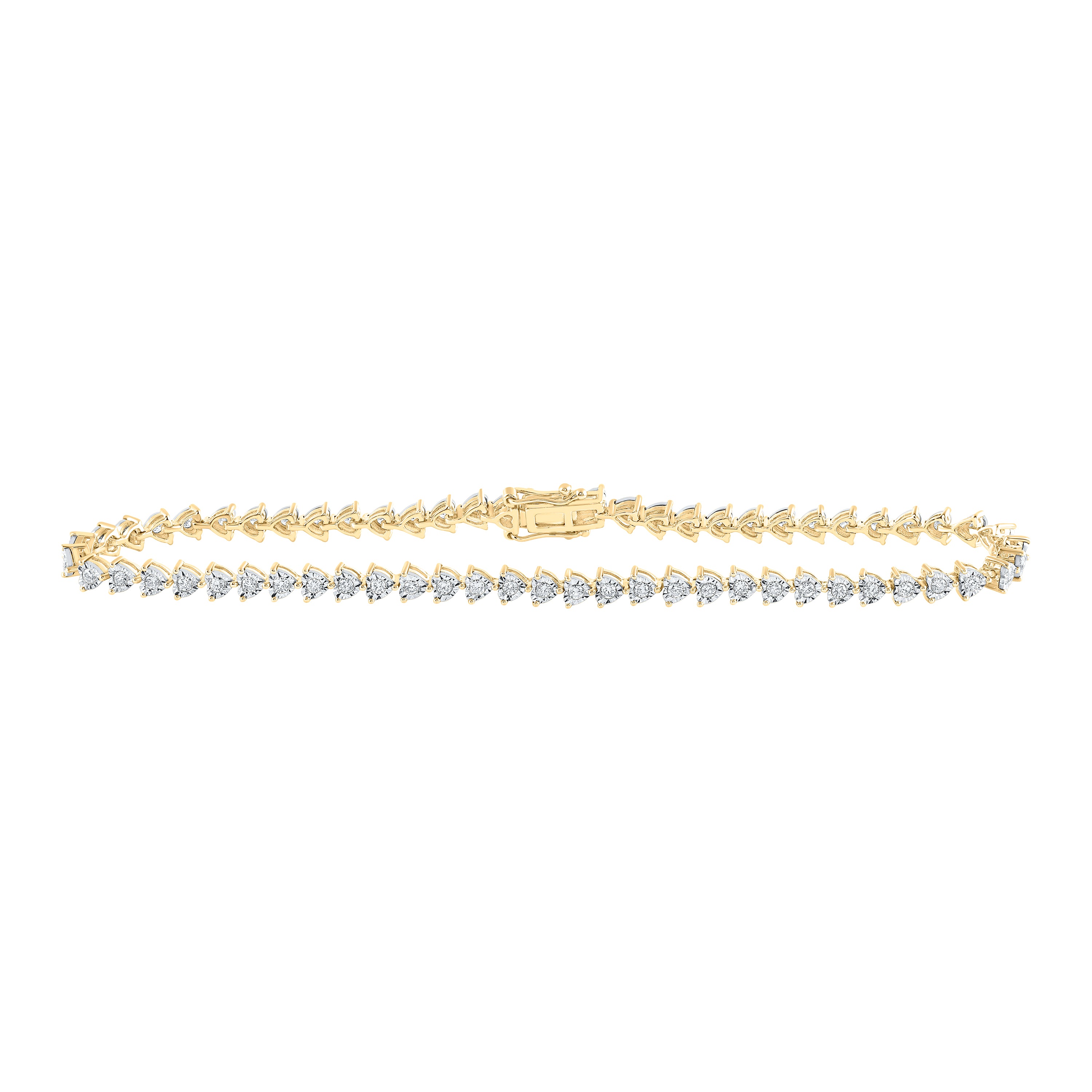 10kt Yellow Gold Womens Round Diamond 7-inch Heart Bracelet 7/8 Cttw