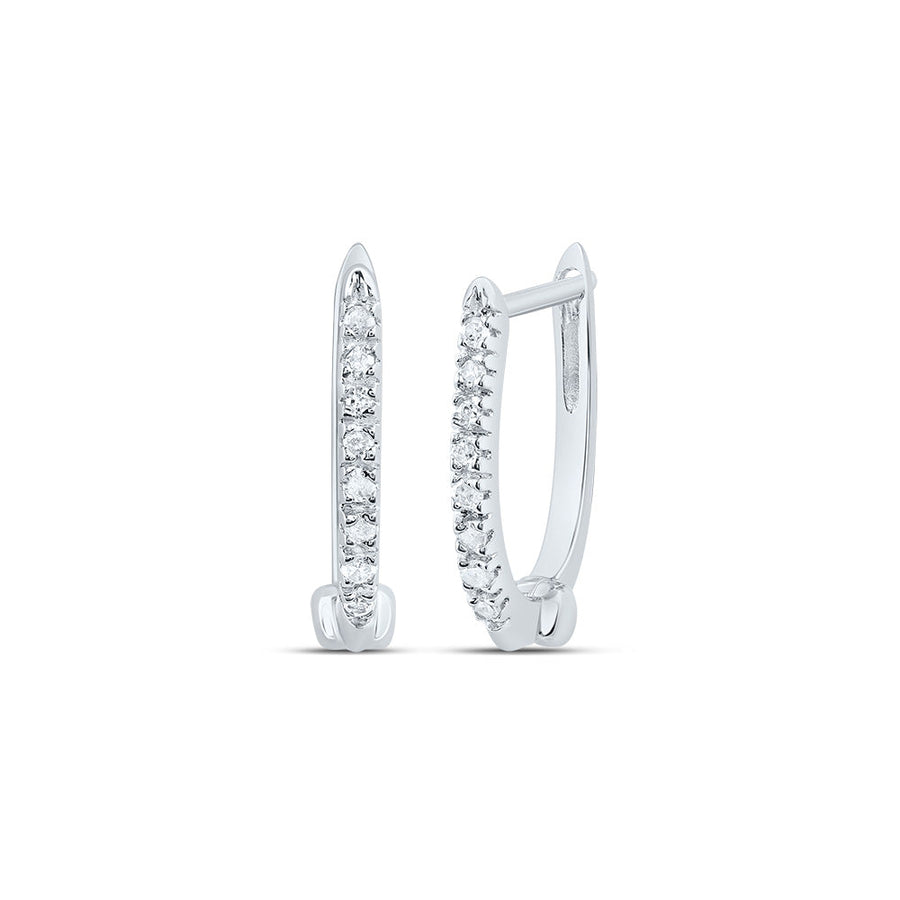 10kt White Gold Womens Round Diamond Hoop Earrings 1/12 Cttw