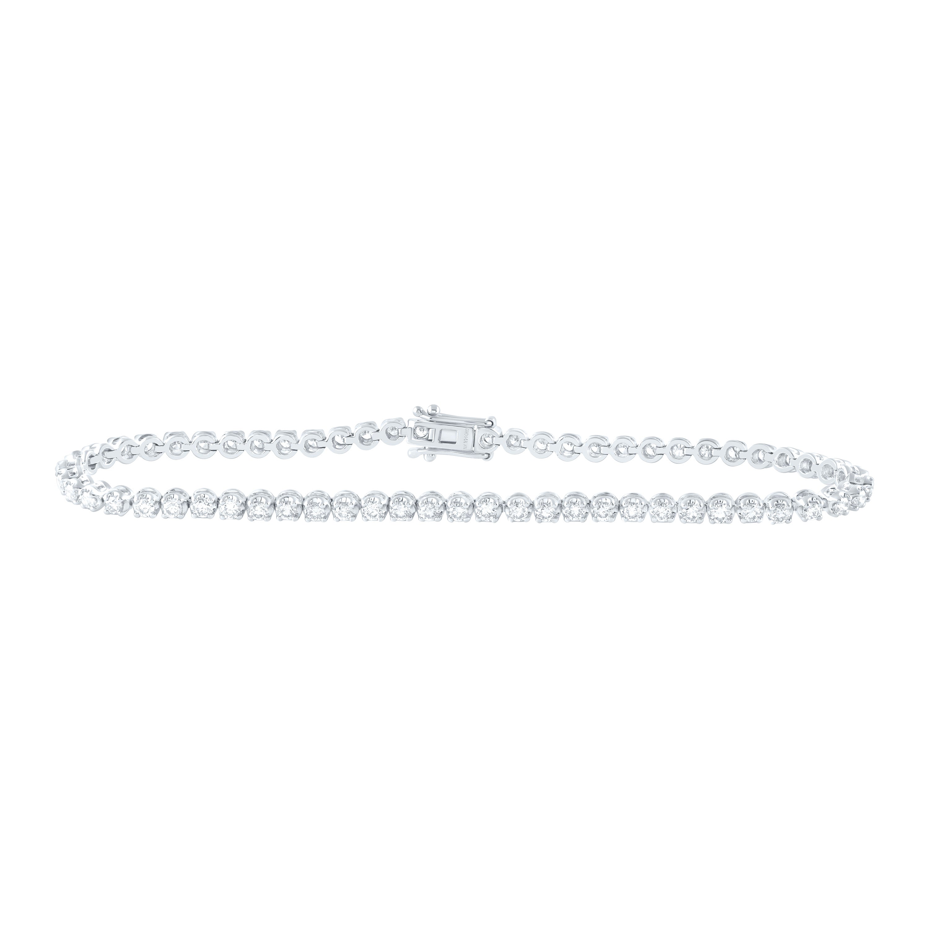 14kt White Gold Womens Round Diamond Single Row Tennis Bracelet 2 Cttw