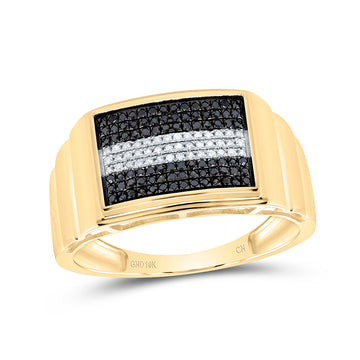 10kt Yellow Gold Mens Round Black Color Enhanced Diamond Stripe Cluster Ring 1/4 Cttw