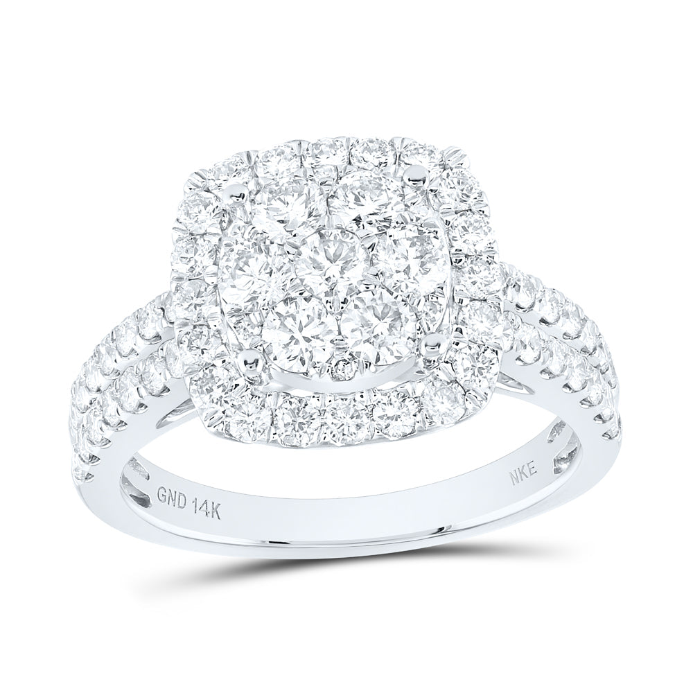 14kt White Gold Womens Round Diamond Square Cluster Ring 1-1/2 Cttw
