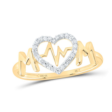 10kt Yellow Gold Womens Round Diamond Heartbeat Mom Ring 1/10 Cttw