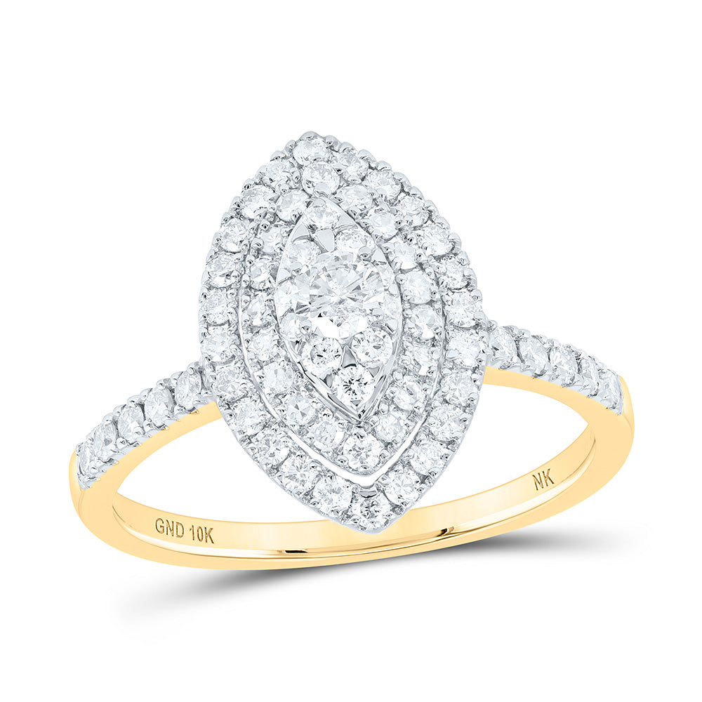 10kt Yellow Gold Womens Round Diamond Oval Ring 3/4 Cttw
