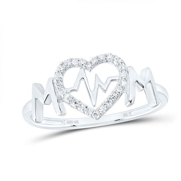 10kt White Gold Womens Round Diamond Heartbeat Mom Ring 1/10 Cttw