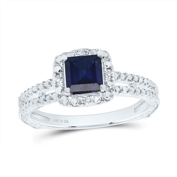 Sterling Silver Womens Princess Synthetic Blue Sapphire Solitaire Ring 7/8 Cttw