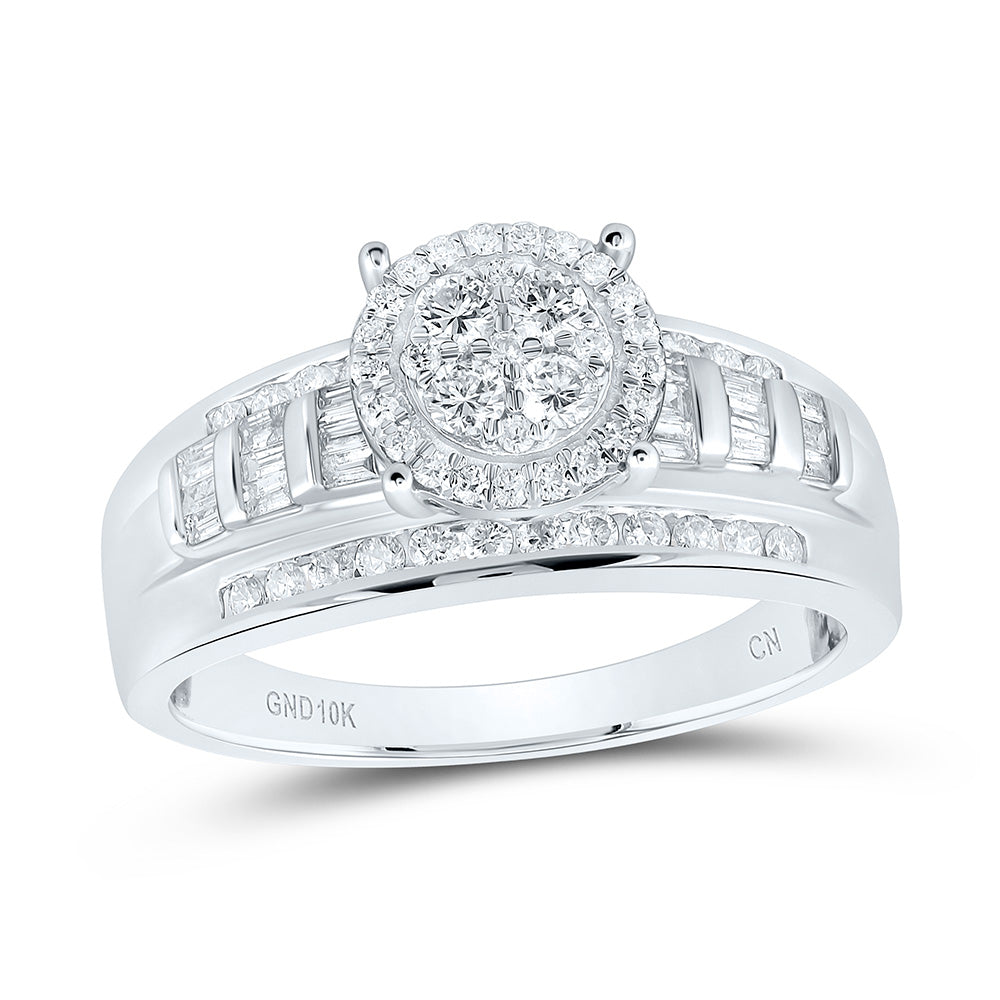 10kt White Gold Round Diamond Cluster Bridal Wedding Engagement Ring 1/2 Cttw