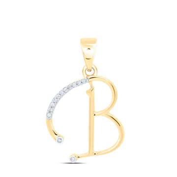 10kt Yellow Gold Womens Round Diamond B Initial Letter Pendant 1/12 Cttw