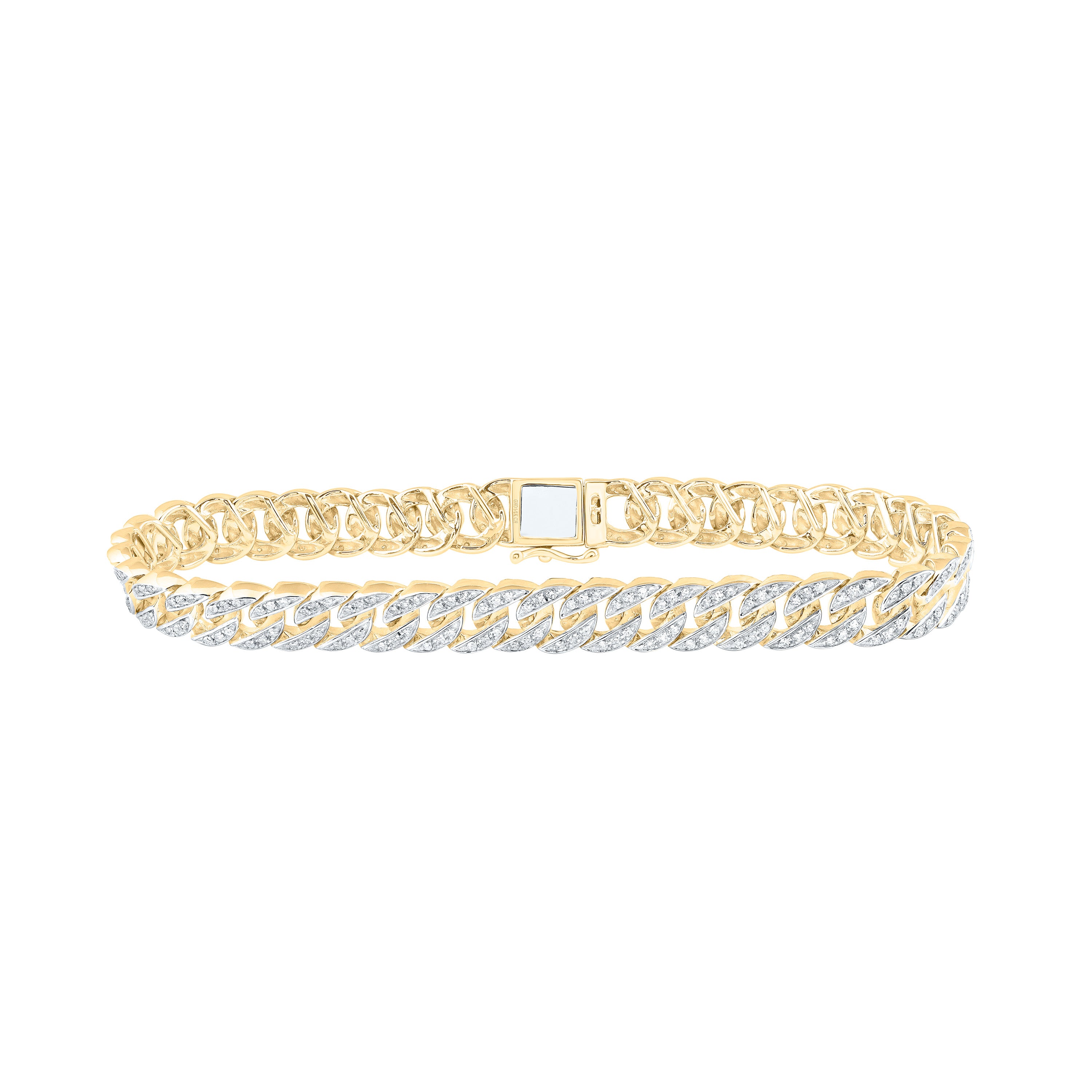 14kt Yellow Gold Mens Round Diamond Cuban Link Bracelet 1-3/4 Cttw