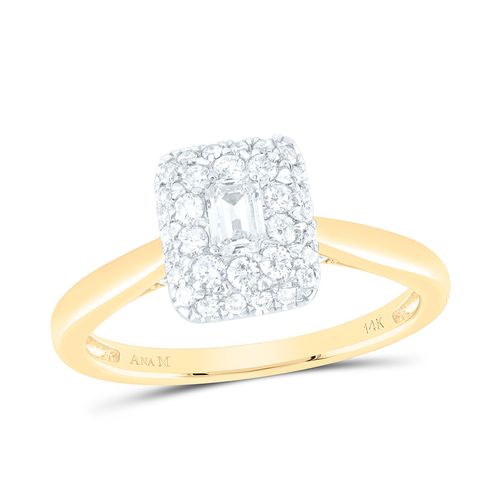 14kt Yellow Gold Emerald Diamond Halo Bridal Wedding Engagement Ring 1/2 Cttw