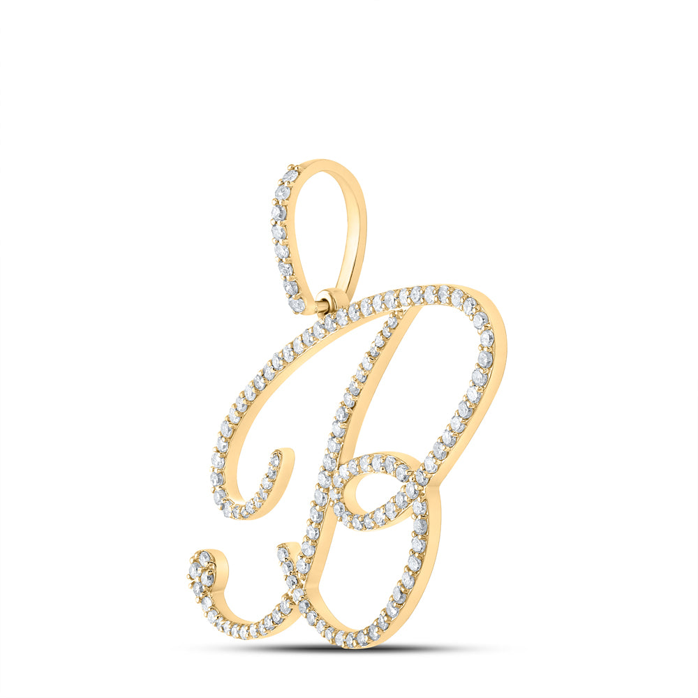 10kt Yellow Gold Womens Round Diamond B Initial Letter Pendant 3/4 Cttw