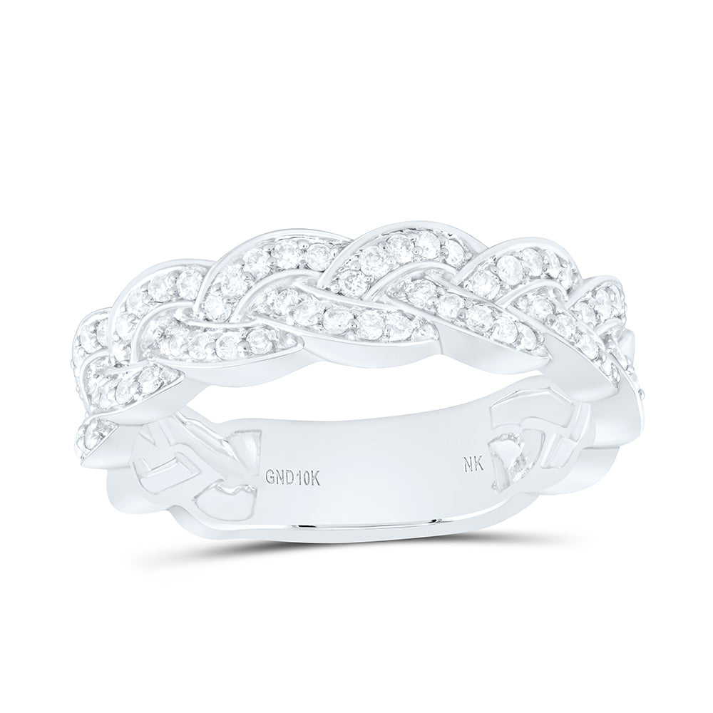 10kt White Gold Womens Round Diamond Braid Band Ring 1/3 Cttw