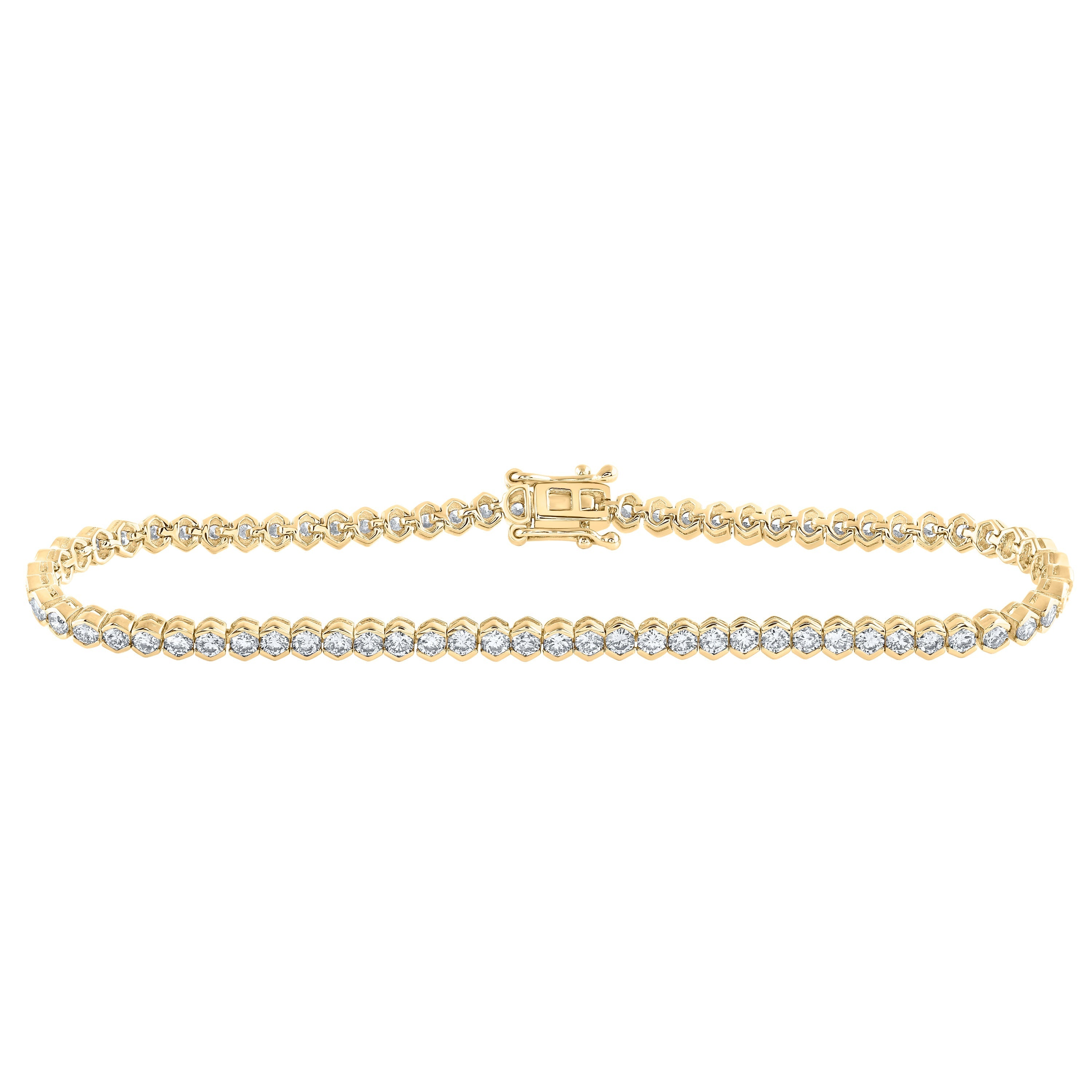 14kt Yellow Gold Womens Round Diamond Single Row Tennis Bracelet 3 Cttw