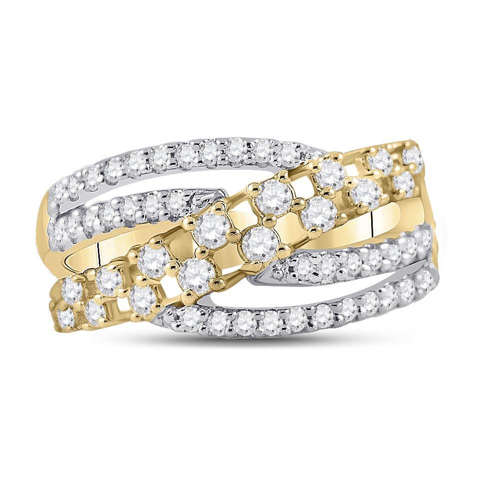 10kt Yellow Gold Womens Round Diamond Crossover Strand Band Ring 3/4 Cttw