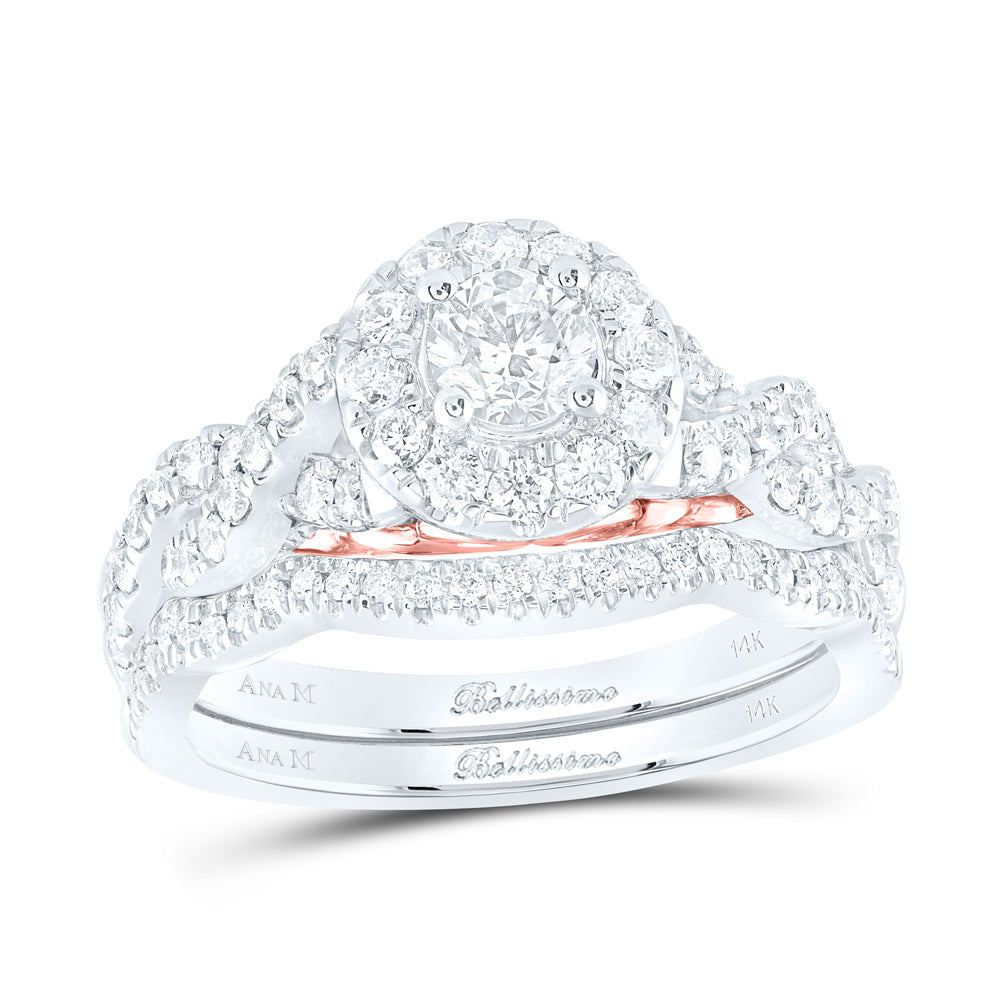 14kt Two-tone Gold Round Diamond Bridal Wedding Ring Band Set 1 Cttw
