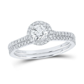14k White Gold Round Diamond Slender Bridal Wedding Ring Band Set 7/8 Cttw