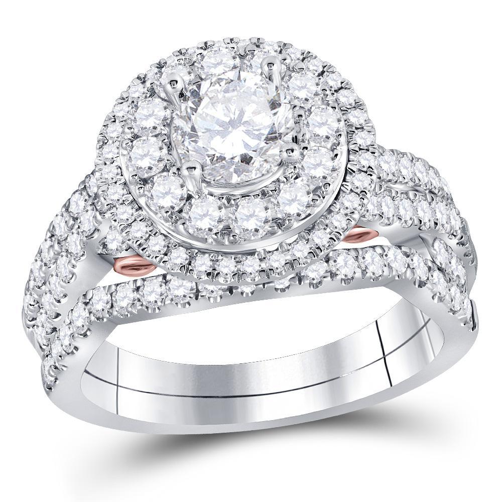 14kt Two-tone Gold Round Diamond Bridal Wedding Ring Band Set 2