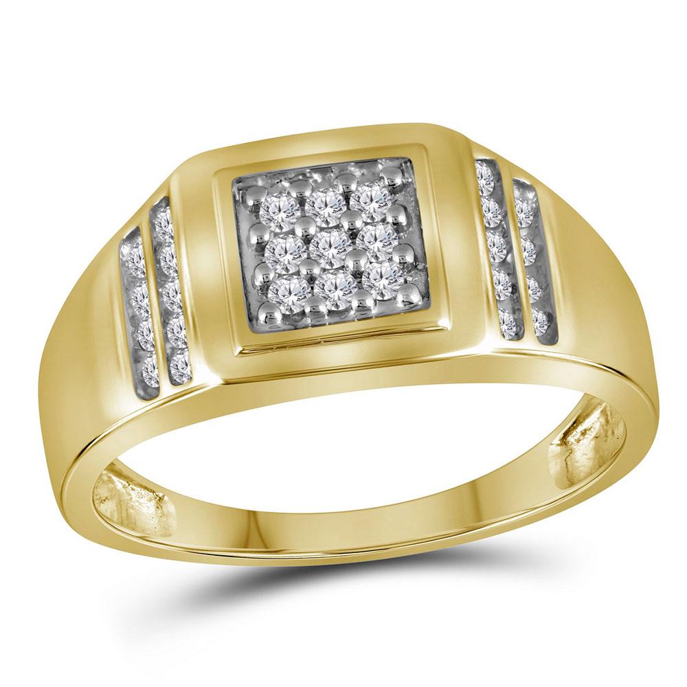 10kt Yellow Gold Mens Round Diamond Square Cluster Ring 1/4 Cttw