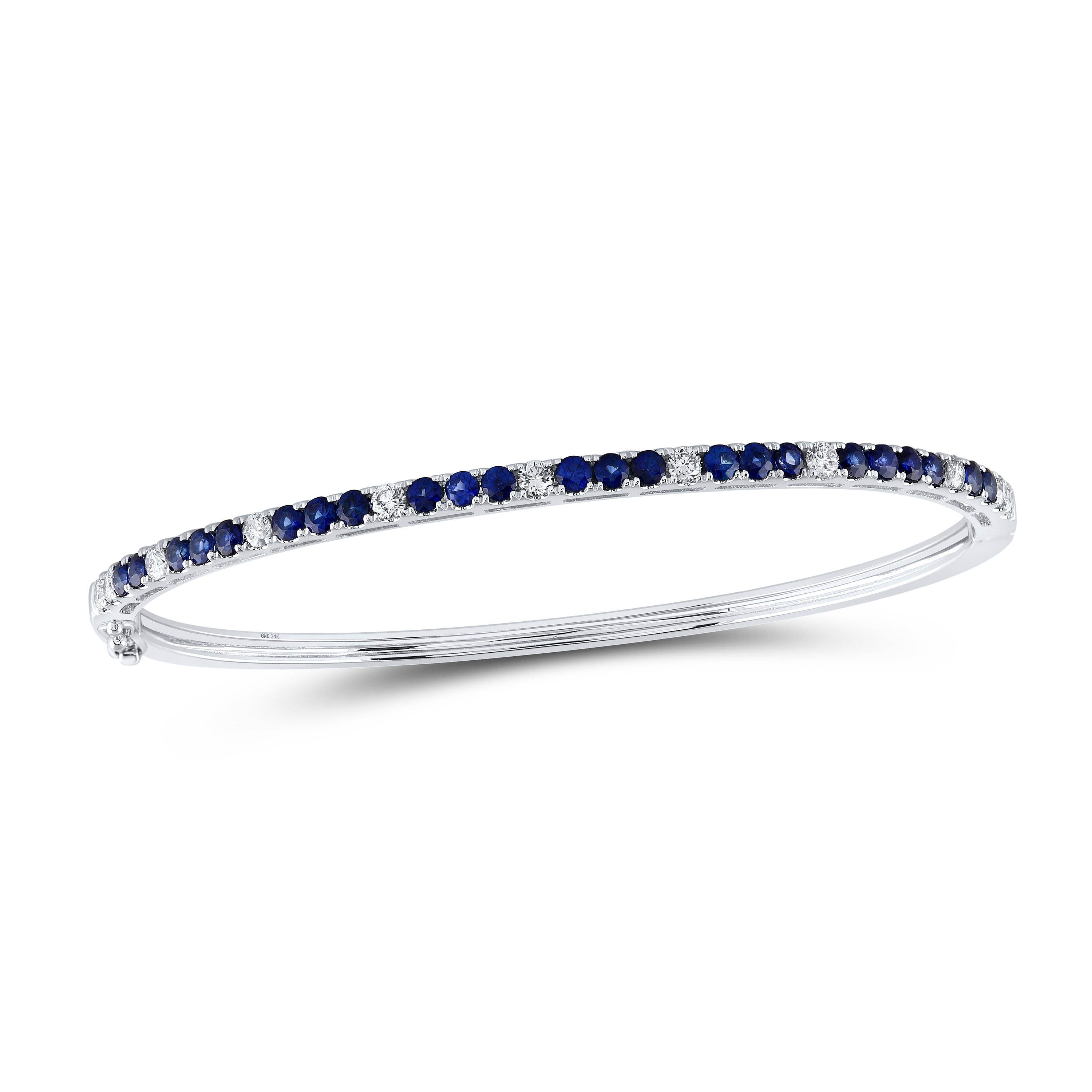 14kt White Gold Womens Round Blue Sapphire Diamond Bangle Bracelet 2-1/5 Cttw