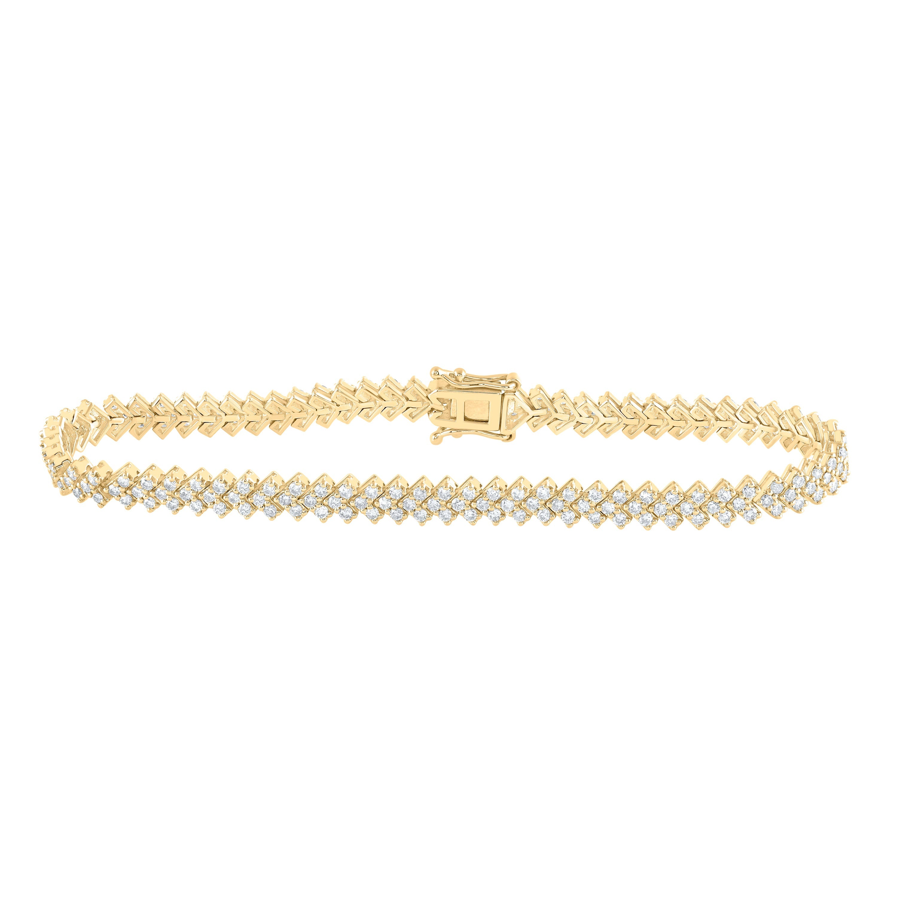 14kt Yellow Gold Womens Round Diamond Tennis Bracelet 2-1/2 Cttw