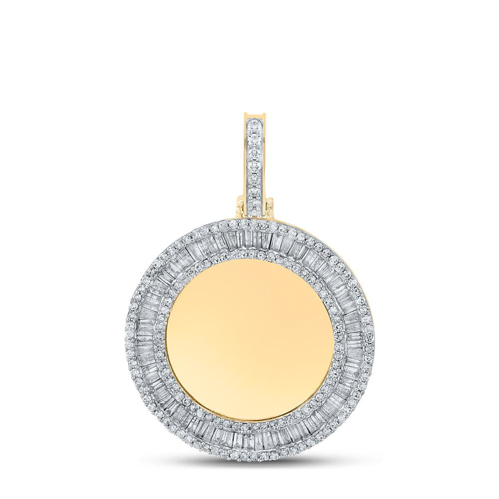 10kt Yellow Gold Mens Baguette Diamond Memory Circle Charm Pendant 1-1/2 Cttw