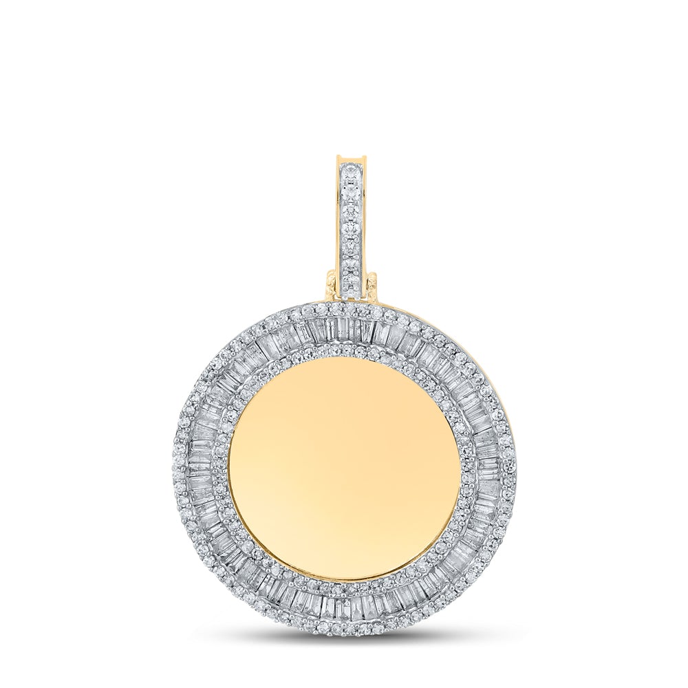 14kt Yellow Gold Mens Baguette Diamond Memory Circle Charm Pendant 1-1/2 Cttw