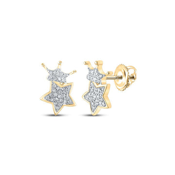 10kt Yellow Gold Womens Round Diamond Crown Star Earrings 1/6 Cttw