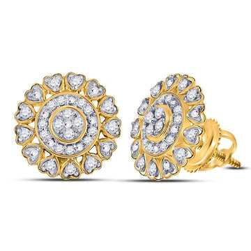 10kt Yellow Gold Womens Round Diamond Heart Stud Earrings 1/4 Cttw