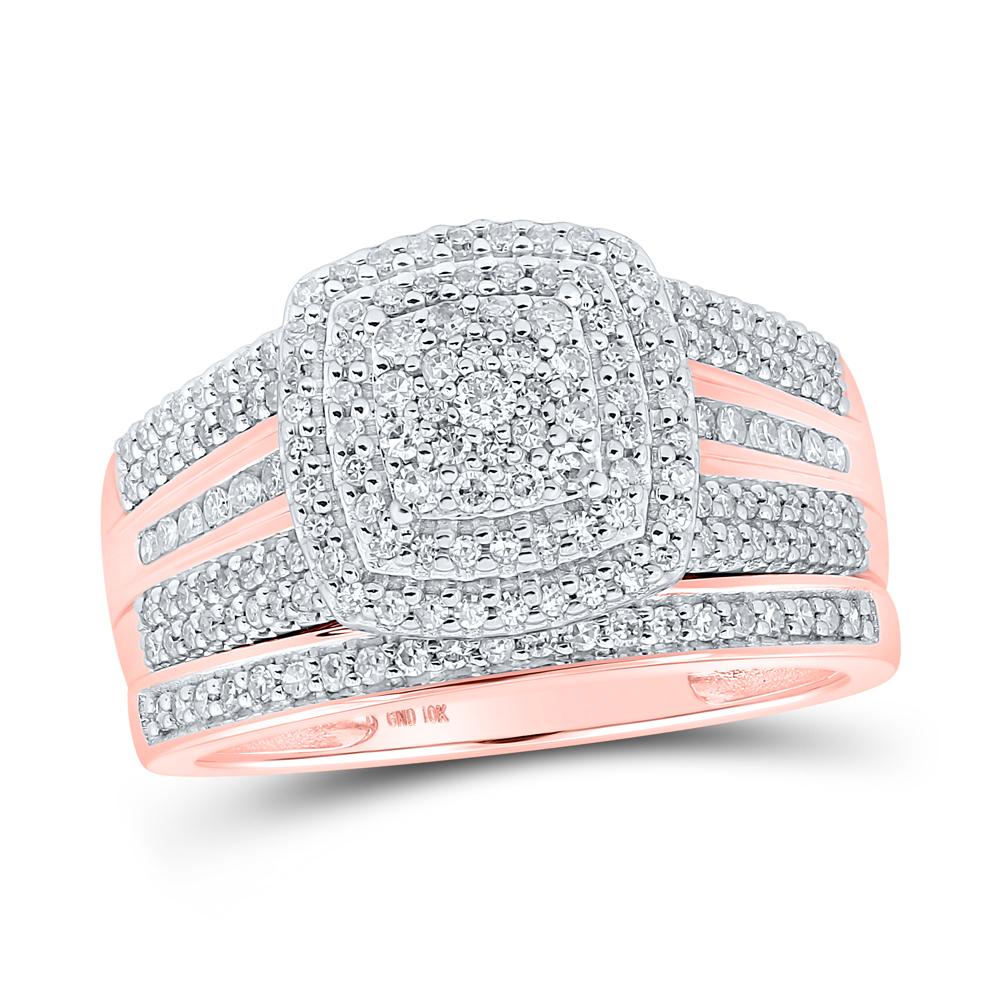 10kt Rose Gold His Hers Round Diamond Square Matching Wedding Set 3/4 Cttw