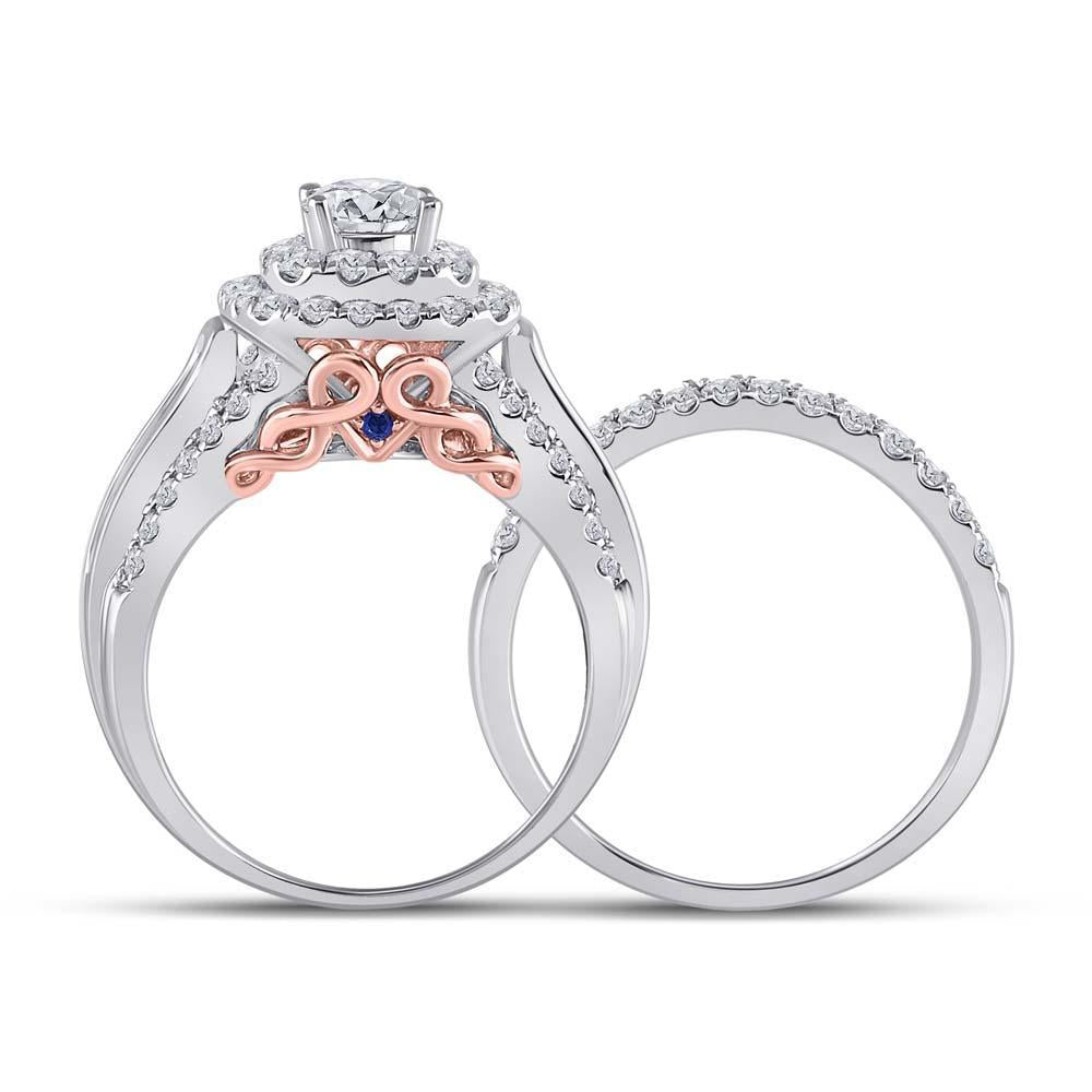 14kt Two-tone Gold Round Diamond Bridal Wedding Ring Band Set 2 Cttw