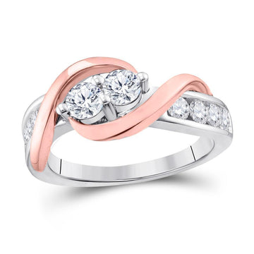 14kt Two-tone Gold Round Diamond 2-stone Bridal Wedding Engagement Ring 1/4 Cttw
