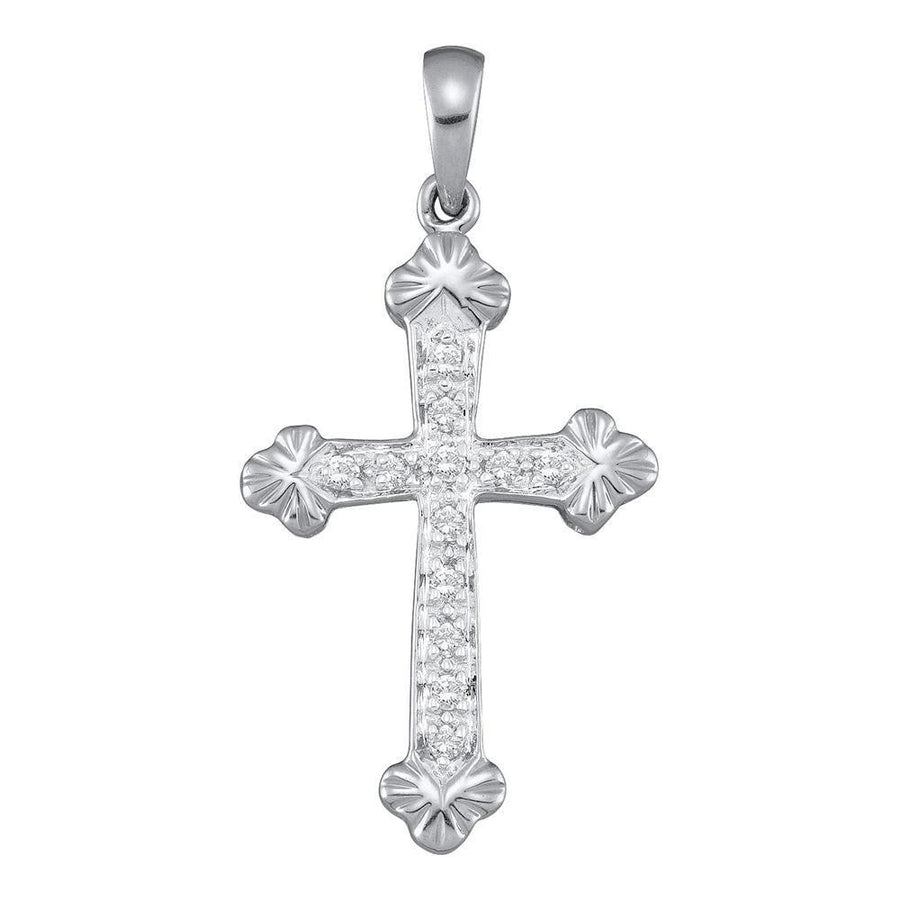 14kt White Gold Womens Round Diamond Cross Religious Pendant 1/6 Cttw