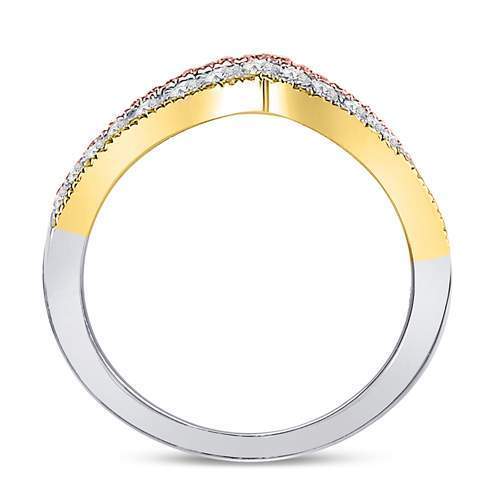 10kt Tri-Tone Gold Womens Round Diamond Chevron Band Ring 1/2 Cttw