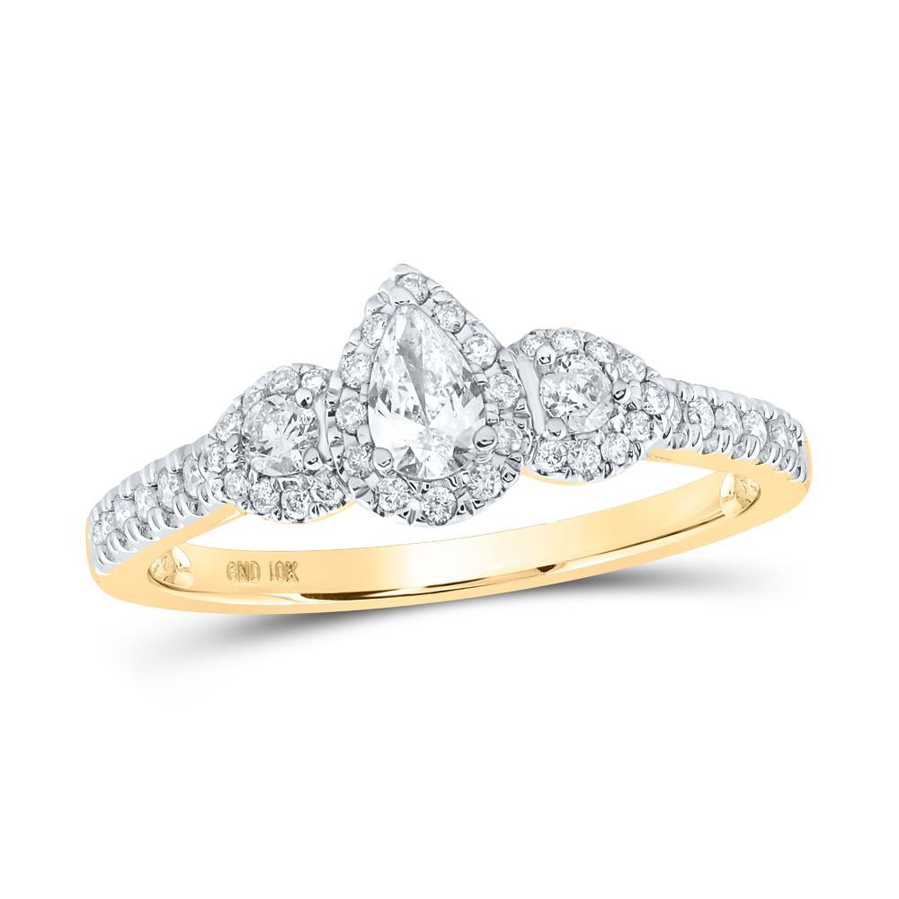 10kt Yellow Gold Pear Diamond 3-stone Bridal Wedding Engagement Ring 1/2 Cttw