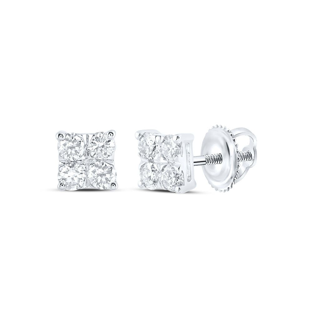 10kt White Gold Womens Round Diamond Square Earrings 3/4 Cttw