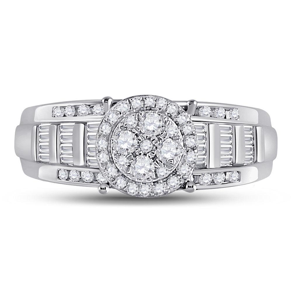 10kt White Gold Round Diamond Cluster Bridal Wedding Engagement Ring 1/2 Cttw