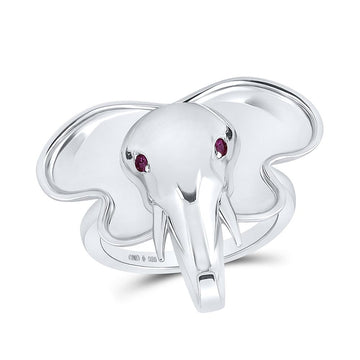 Sterling Silver Womens Round Ruby Elephant Animal Ring .03 Cttw