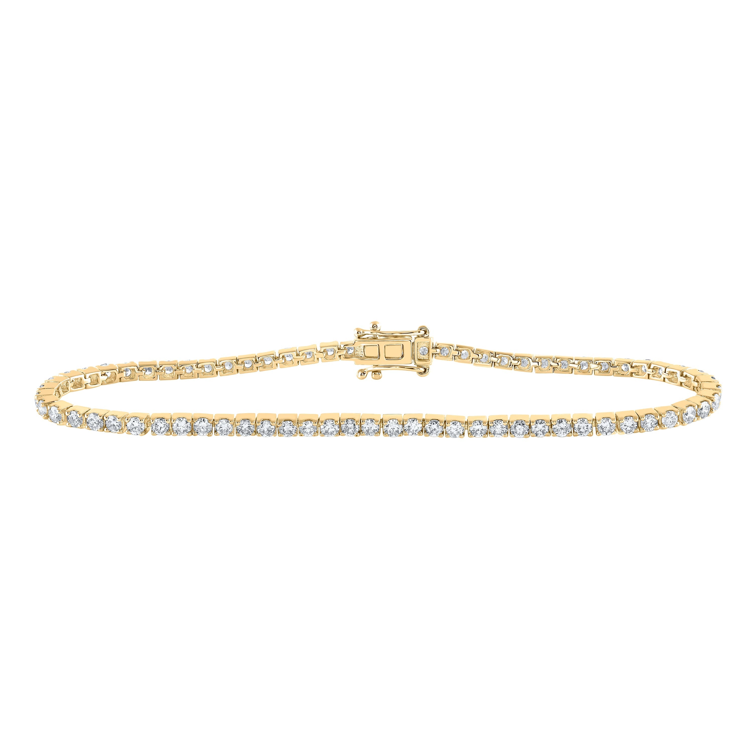 14kt Yellow Gold Womens Round Diamond Single Row Tennis Bracelet 2-7/8 Cttw