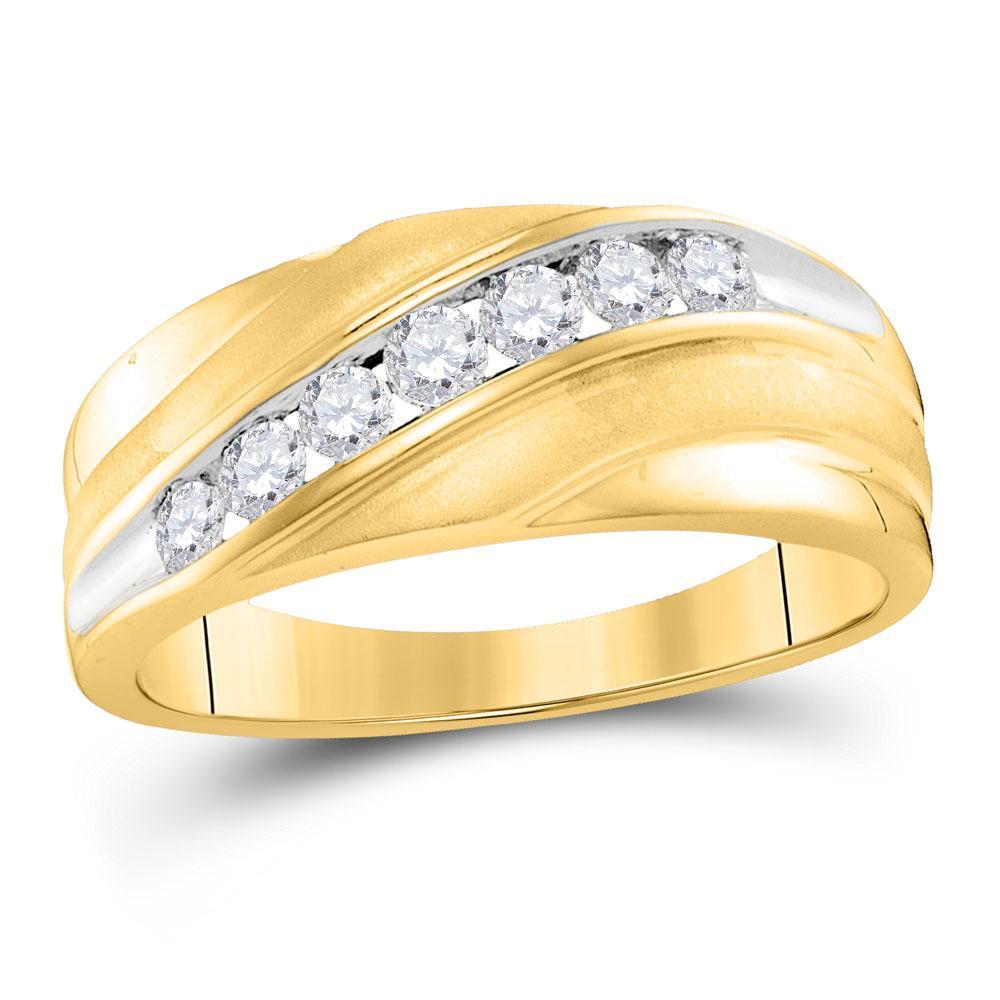 10kt Yellow Gold Mens Round Diamond Diagonal Wedding Band Ring 1/2 Cttw