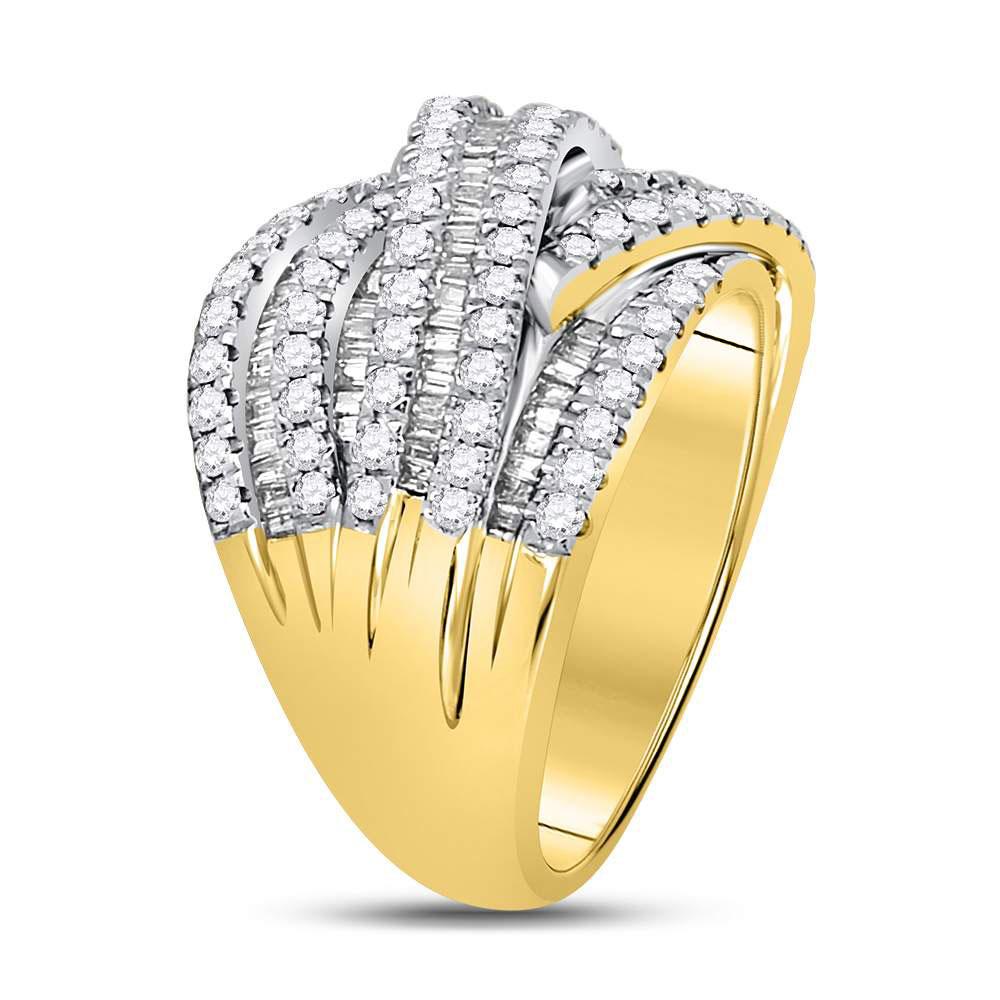 10kt Yellow Gold Womens Baguette Diamond Woven Crossover Band Ring 1-5/8 Cttw