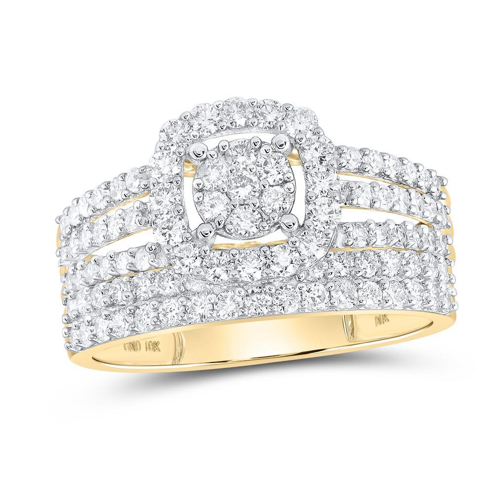 14kt Yellow Gold His Hers Round Diamond Cluster Matching Wedding Set 1-3/4 Cttw