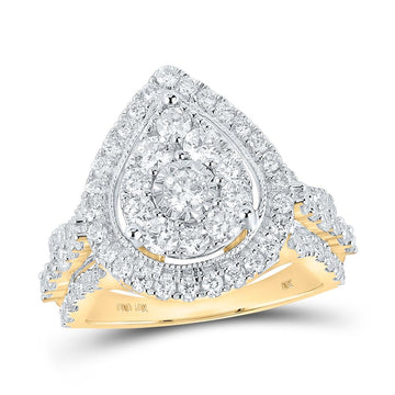 10kt Yellow Gold Round Diamond Teardrop Bridal Wedding Engagement Ring 1-3/4 Cttw