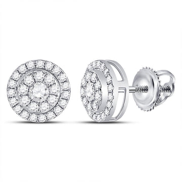 14kt White Gold Womens Round Diamond Solitaire Cluster Stud Earrings 3/4 Cttw